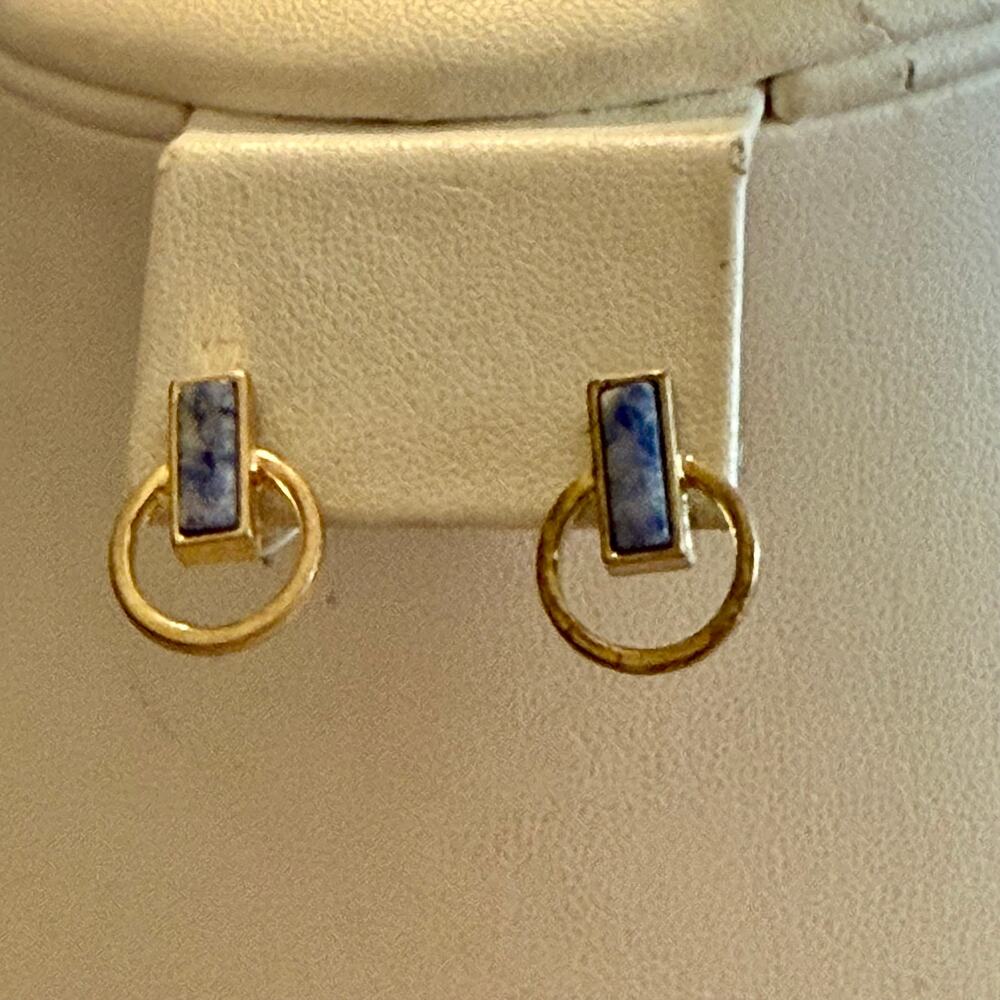 4 for $24 Sale Light Gold Tone Kyanite Hoop Stud Earrings - Picture 5 of 8